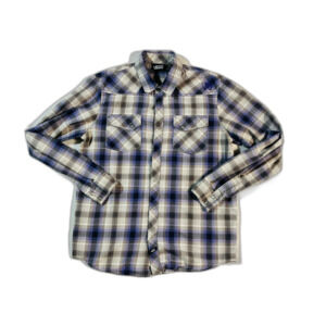VANS Purple White Checkered Button Down Pearl Snap Western Shirt M Skater